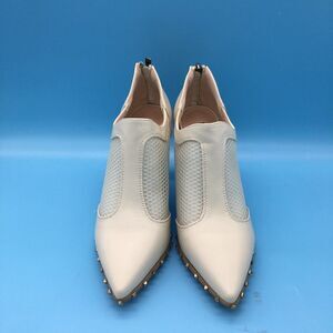 White Women Mid Heel Booties Pumps Pointed Toe Ankle Boots Shoes